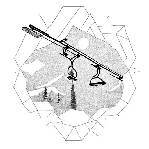 ski lift and snowboards tattoo design idea