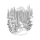 mountains with snow and Ski lift and a snowboard tattoo design idea