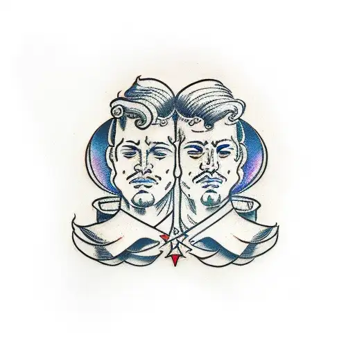 gemini split face showing two different emotions tattoo design idea