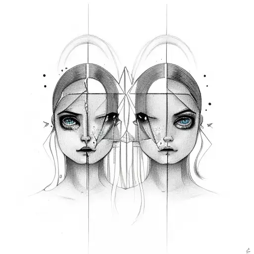 gemini split face showing two different emotions tattoo design idea