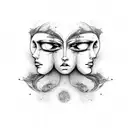 gemini split face showing two different emotions tattoo design idea