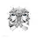 gemini split face showing two different emotions tattoo design idea