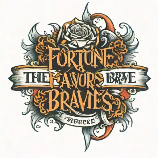 black writing 'fortune favours the brave' written tattoo design idea