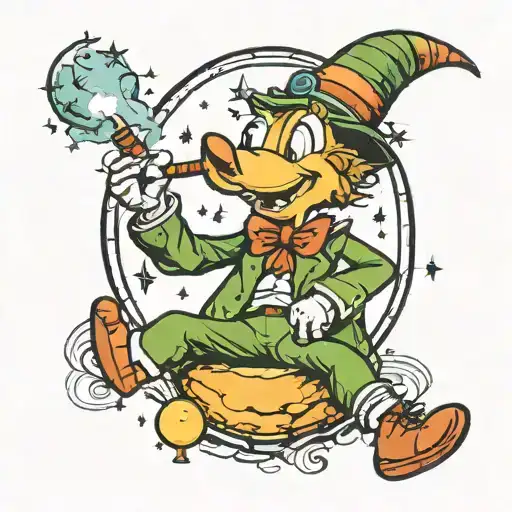 JIMINY cRICKET SMOKING A CIGARETTE ON THE MOON AND STARS tattoo design idea