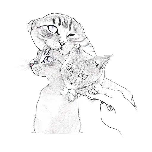 a cat petting a person's hand tattoo design idea