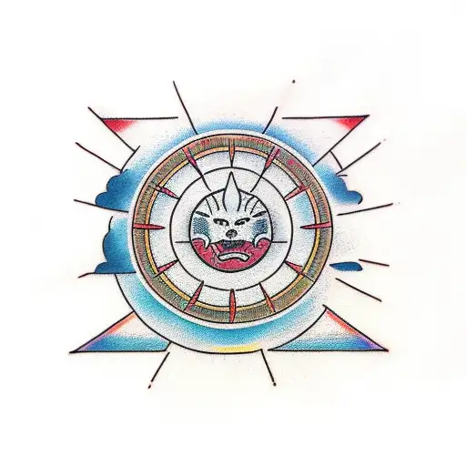 rising sun with clouds tattoo design idea