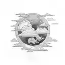 rising sun with clouds tattoo design idea