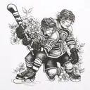 A portrait of Addison and Jack Names in a playful hockey-themed setting surrounded by blooming garden flowers tattoo design idea
