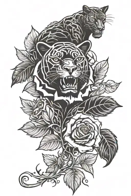 rose with black panther and laurel wreath above tattoo design idea