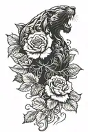 rose with black panther and laurel wreath above tattoo design idea