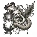 white snake wrapped around a flask dripping venom in a chalice  tattoo design idea