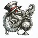 white snake wrapped around a flask dripping venom in a chalice  tattoo design idea