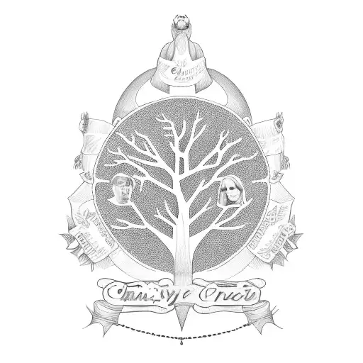 Family tree with the names Christy, Christian, Alyce, Sunny tattoo design idea