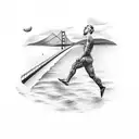 swimmer with Mackinac Bridge and mackinaw Island  tattoo design idea