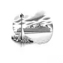 swimmer with Mackinac Bridge and mackinaw Island  tattoo design idea