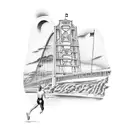 swimmer with Mackinac Bridge and mackinaw Island  tattoo design idea