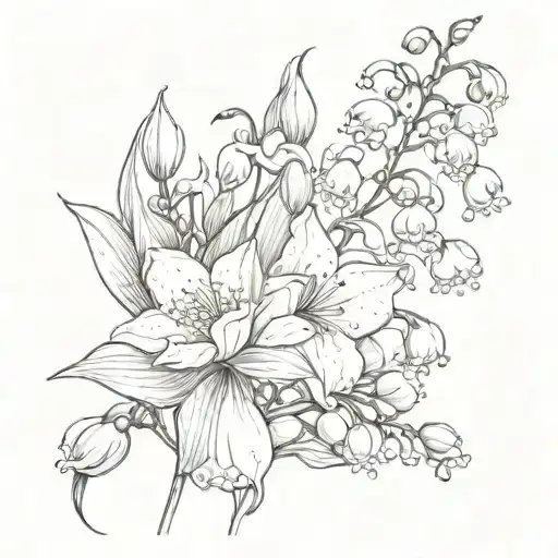 lily of the valley, cosmos, and sweet pea tattoo design idea