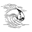 An orca swimming gracefully in a wave-filled ocean tattoo design idea