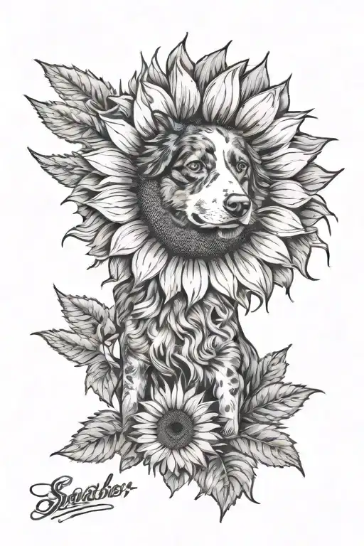 sunflower, helicopter, Australian shepherd, 이 tattoo design idea
