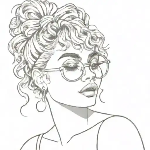 hair bow, short curly hair outline, with sunglasses tattoo design idea