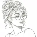 hair bow, short curly hair outline, with sunglasses tattoo design idea