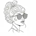 hair bow, short curly hair outline, with sunglasses tattoo design idea
