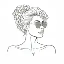 hair bow, short curly hair outline, with sunglasses tattoo design idea