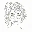 hair bow, short curly hair outline, with sunglasses tattoo design idea