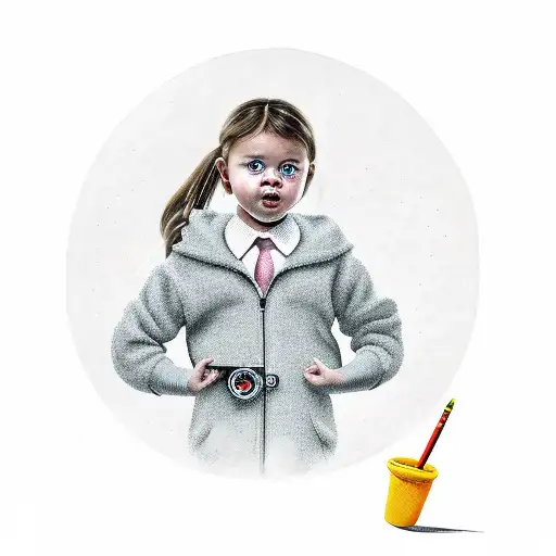 A portrait of the client's daughter holding a steering wheel and a dart in hand tattoo design idea