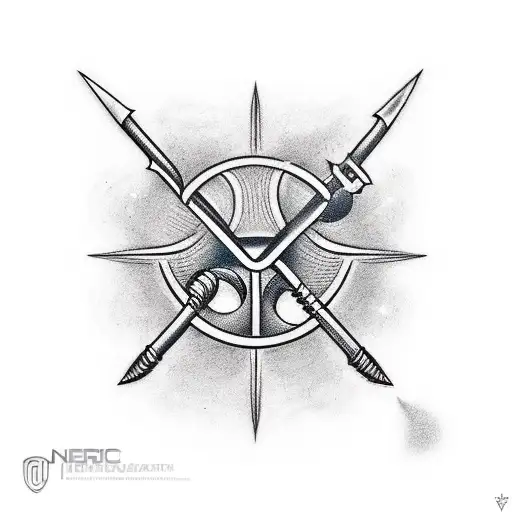 A stylish tattoo of a wrench and a dart, intertwined to represent the client's passions tattoo design idea