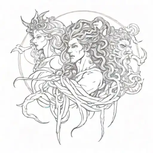Medusa, Atreus and Zeus and Poseidon tattoo design idea