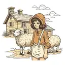 girl with brown wavy bob standing in front of a cottage in a sheep costume  tattoo design idea