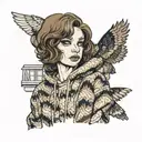 girl with brown wavy bob standing in front of a house in a glittery hoodie tattoo design idea