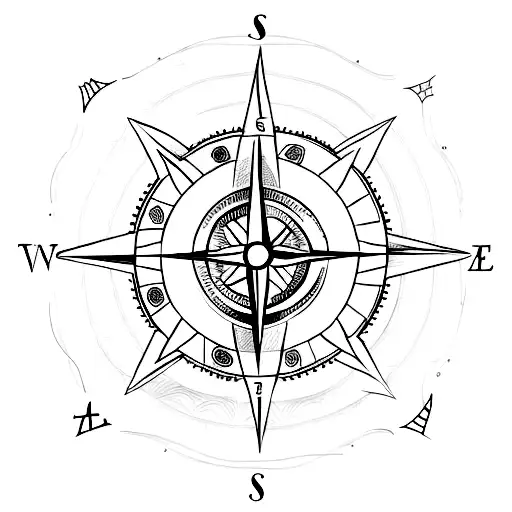 A travel-inspired tattoo featuring a minimalist outline of a compass with a book and a yoga pose incorporated into the design. tattoo design idea