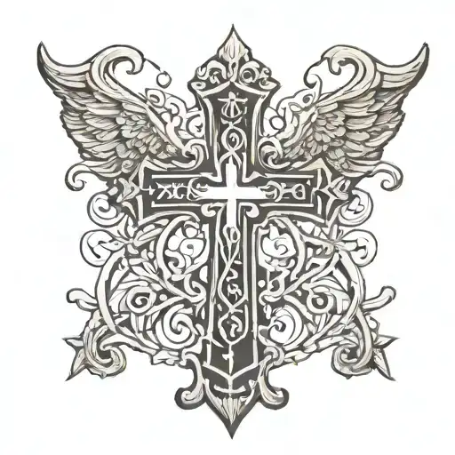 old english cross with bell written out in old english inside  tattoo design idea