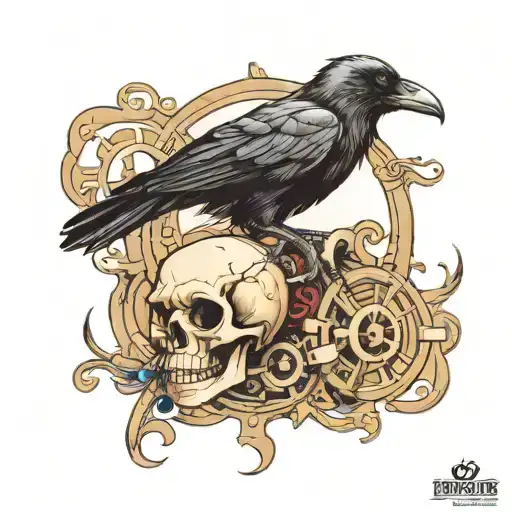 Raven and Skull steam punk tattoo design idea