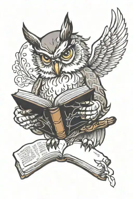 owl reading book tattoo design idea