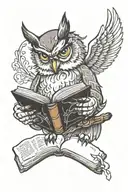 owl reading book tattoo design idea