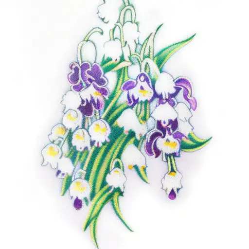 larkspur with daisy with lily of the valley with violet with roas tattoo design idea