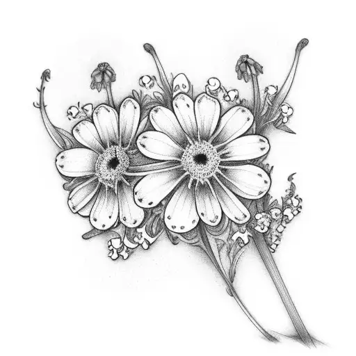 larkspur with daisy with lily of the valley with violet with roas tattoo design idea