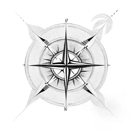 Father and son walking, in the background a compass pierced by a Viking arrow tattoo design idea