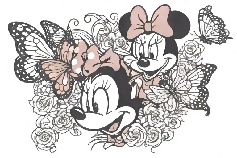 Minnie mouse with a butterfly made tattoo design idea
