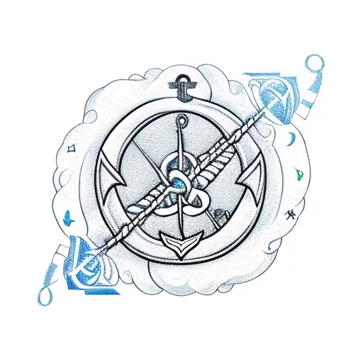 moon and cancer zodiac and anchor and symbol for sister and swirly leaves tattoo design idea