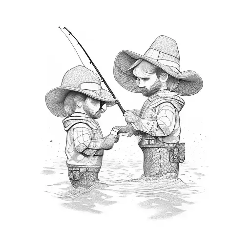 Grandfather and child fishing tattoo design idea