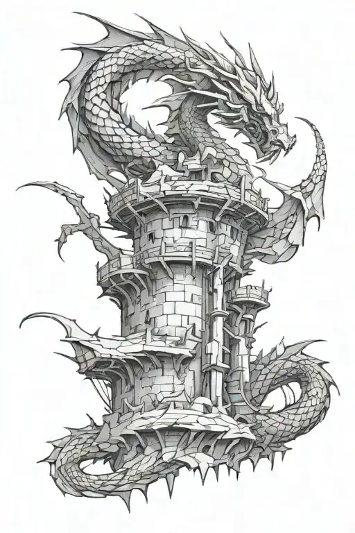 The dragon that wraps around the collapsing tower, rebirth, is symbolic and mysterious tattoo design idea