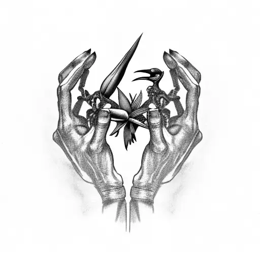 Bird of Paradise being held by skeleton hand  tattoo design idea