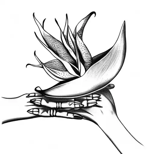 Bird of Paradise being held by skeleton hand  tattoo design idea