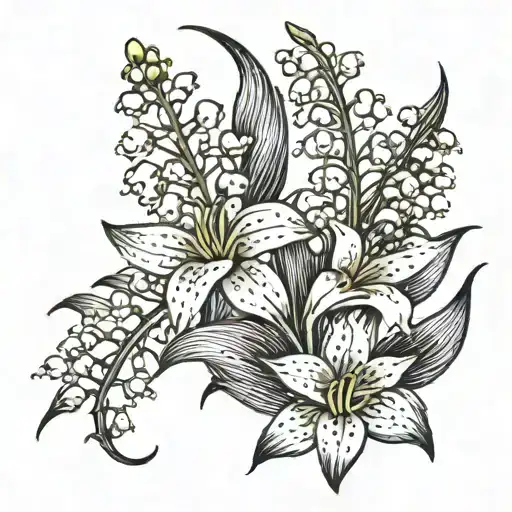 lily of the valley and tiger lily flower tattoo design idea