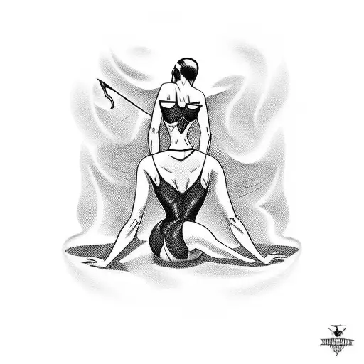 black hair dominatrix pin up in latex tattoo design idea