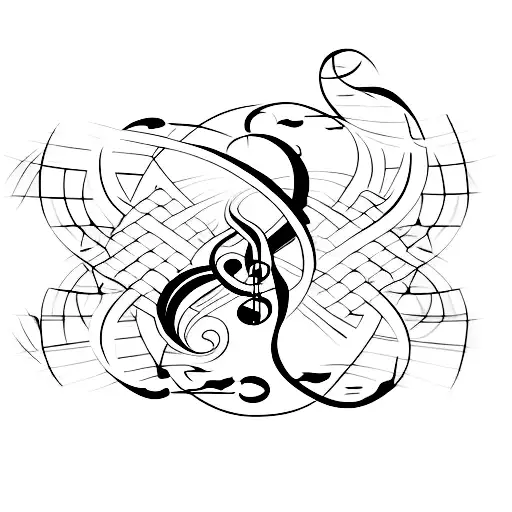 A tattoo design featuring a software code snippet creatively integrated with musical notes and symbols tattoo design idea